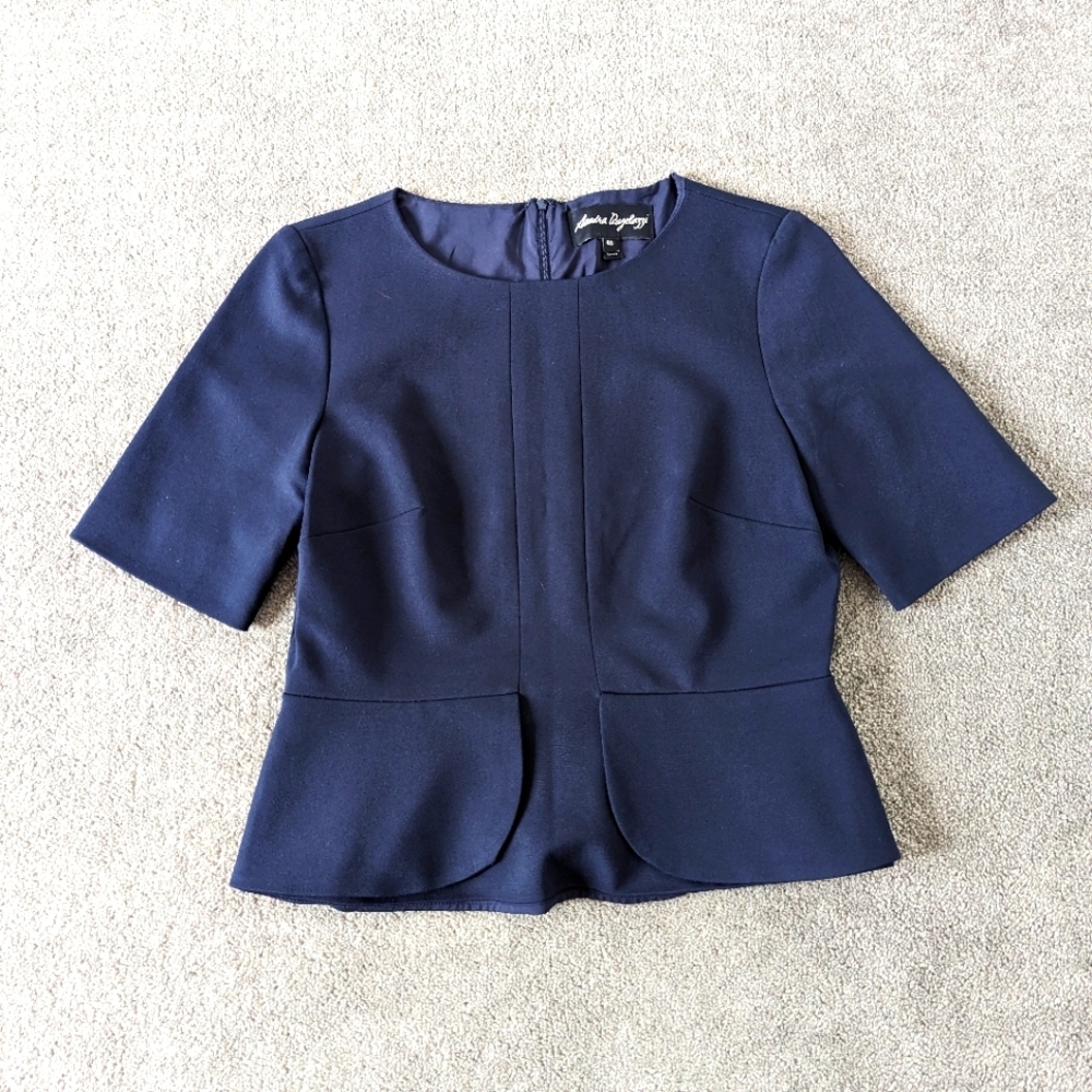 Sandra Angelozzi Women's Blouse Jacket Size 8 Zipped Navy Blue